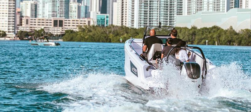 E-Motion 180E Electric HV Marine Powertrain Equipped Center Console in the hot weather of Florida photo copyright Vision Marine Technologies taken at  and featuring the Power boat class