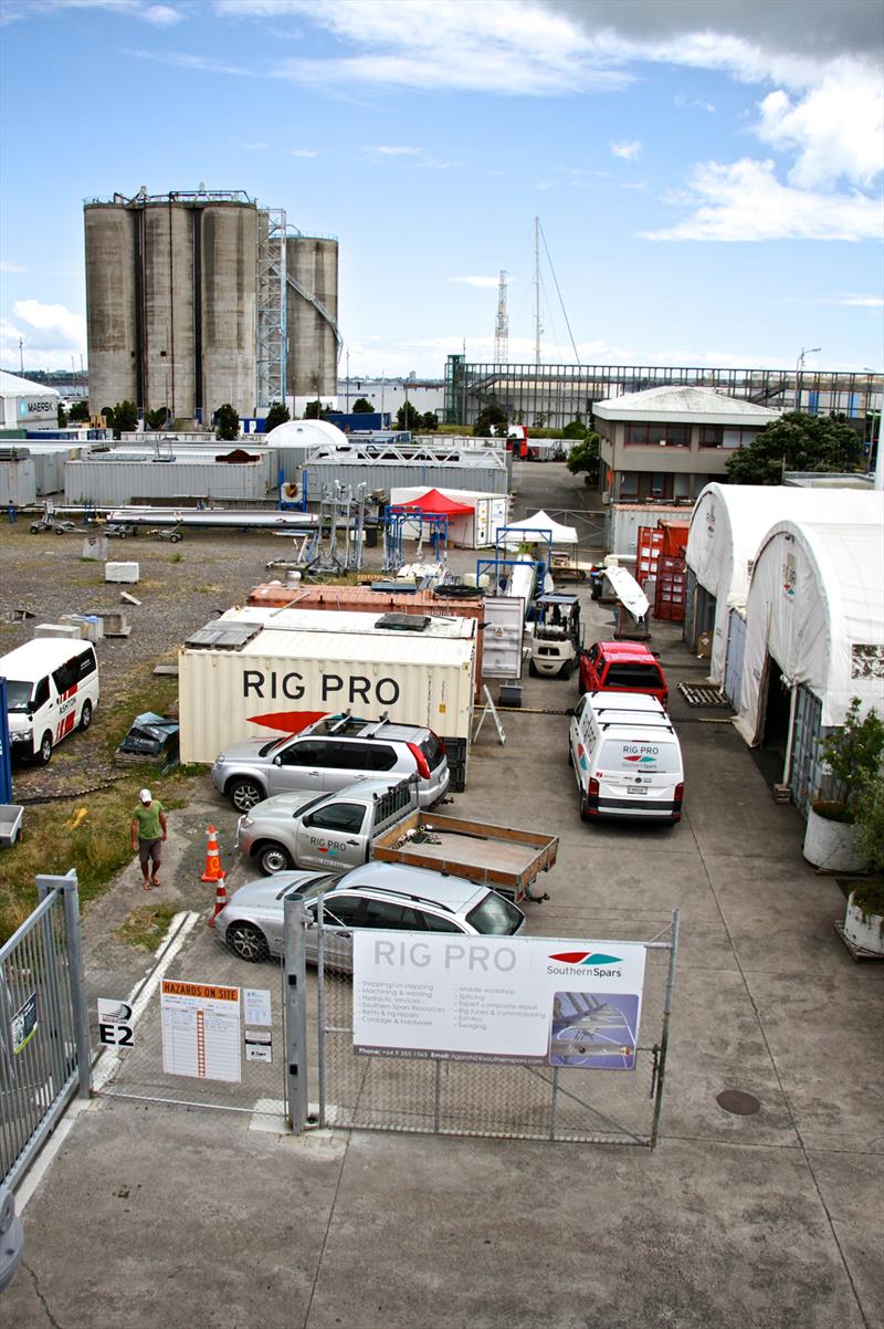 Superyacht servicing area - Site 18 - Beaumont Street with Emirates Team NZ office overlooking photo copyright Richard Gladwell taken at  and featuring the AC75 class