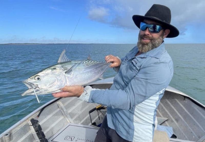 Luke found mac tuna and schoolies in close off Gatakers Bay this week - photo © Fisho's Tackle World