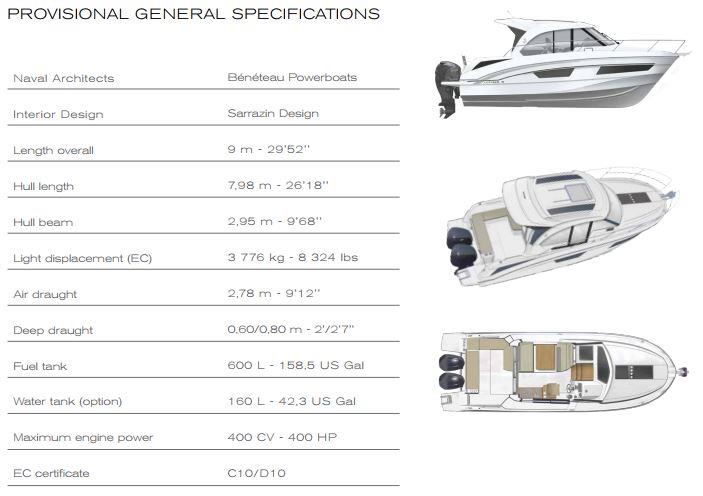 Antares 9 – Provisional general specifications photo copyright Beneteau taken at  and featuring the Power boat class