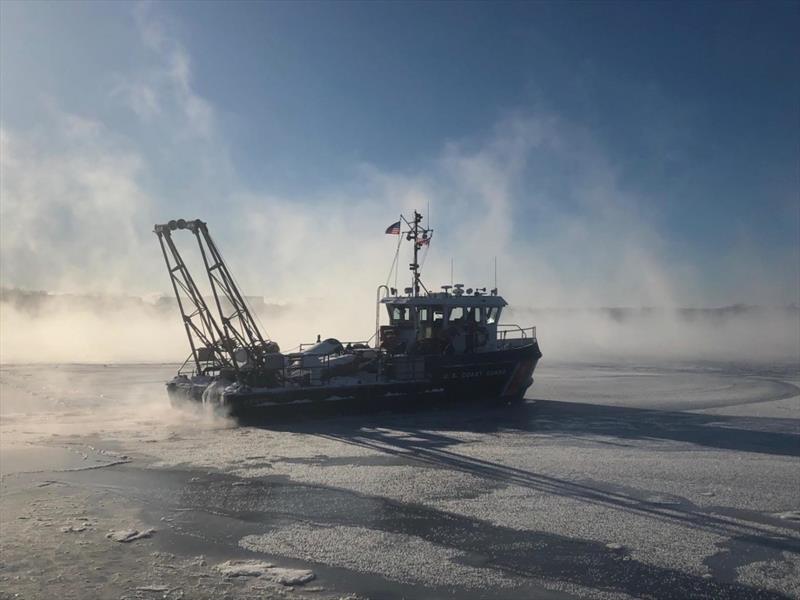 A Coast Guard Aids to Navigation Team South Portland 49-foot Buoy Utility Stern Loading (BUSL) boat is photographed in ice Monday, Jan. 1, 2018 in Fore River, Maine. A BUSL is used to service buoys and can also be used for ice breaking operations photo copyright U.S. Coast Guard taken at  and featuring the Power boat class