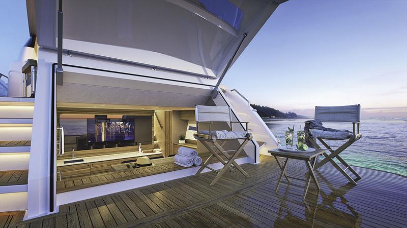 Maritimo X60 with aft space used as a beach club. - photo © Maritimo