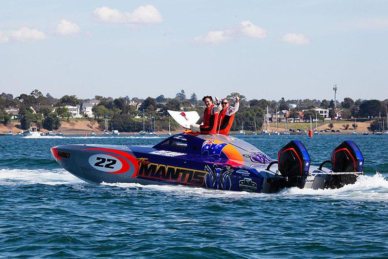 The Mantis (Antony de Fina and Matt Kelly) after one of their wins - 2024 Offshore Superboat Championship Round 2 photo copyright superboat.com.au taken at  and featuring the Power boat class