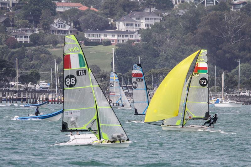 49ers and 49erFX's train on the Waitemata ahead of the 2019 Hyundai Worlds photo copyright Richard Gladwell / Sail-World.com taken at Royal Akarana Yacht Club and featuring the 49er class