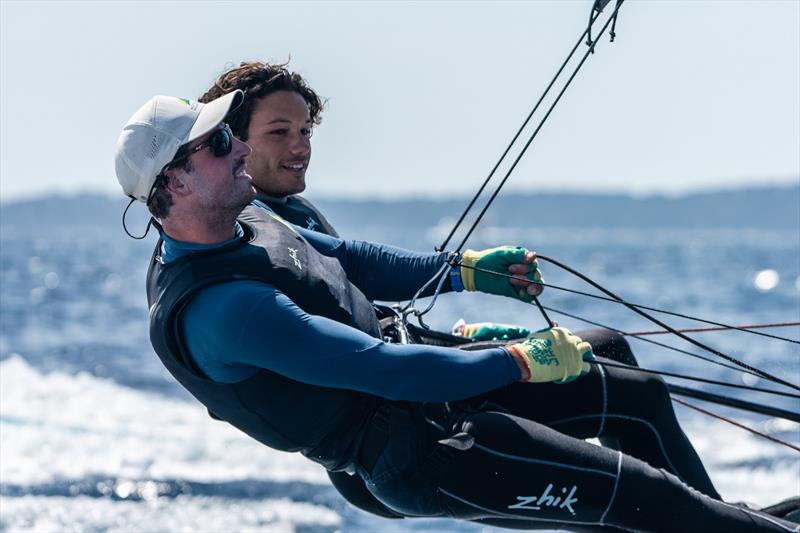 Jim Colley (right) and Shaun Connor all smiles after winning Silver - 2023 Hyeres Regatta photo copyright Beau Outteridge / Australian Sailing Team taken at COYCH Hyeres and featuring the 49er class
