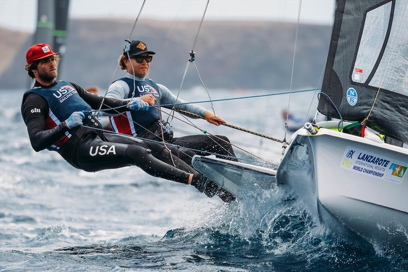 Ian Barrows & Hans Henken, US Sailing Team - 2024 49er and 49erFX Worlds photo copyright Sailing Energy taken at Lanzarote Sailing Center and featuring the 49er class