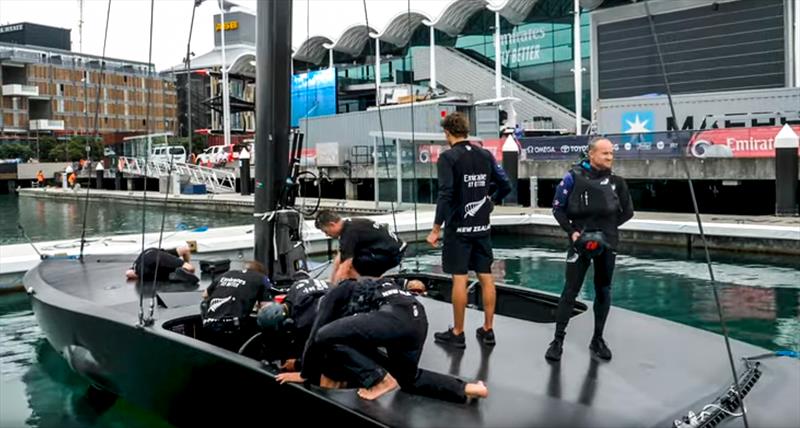 Te Kahu - Emirates Team New Zealand test AC75 - Viaduct Harbour Harbour - January 29, 2020 photo copyright Richard Gladwell / Sail-World.com taken at Royal New Zealand Yacht Squadron and featuring the AC75 class