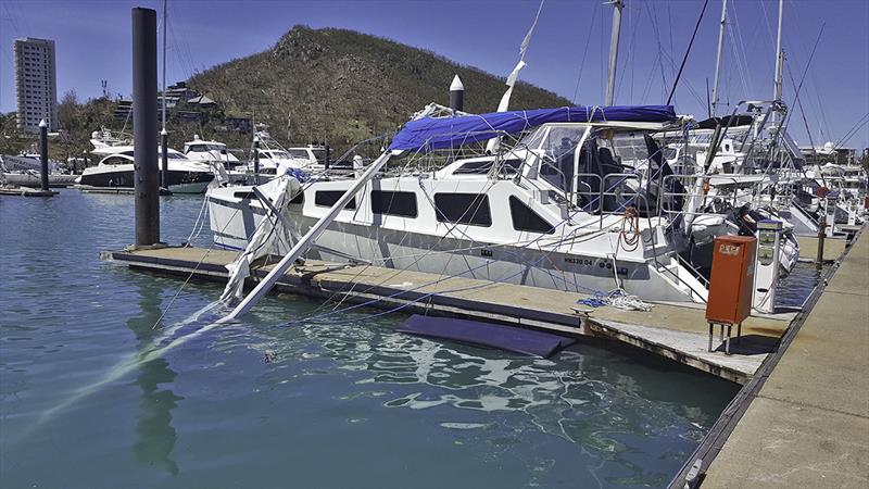 Cruising cat sans stick after Cyclone Debbie went through Hamilton Island photo copyright Supplied taken at Hamilton Island Yacht Club and featuring the Cruising Yacht class