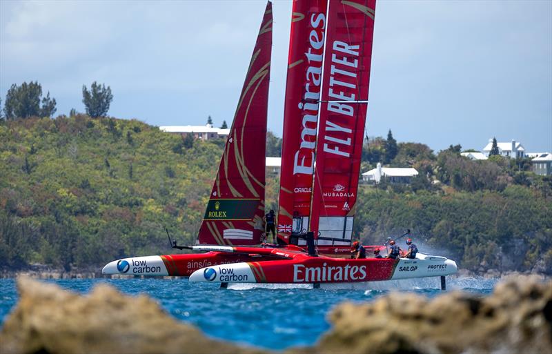 Emirates Great Britain SailGP Team helmed by Giles Scott on Race Day 2 of the Apex Group Bermuda Sail Grand Prix photo copyright Samo Vidic for SailGP taken at  and featuring the F50 class