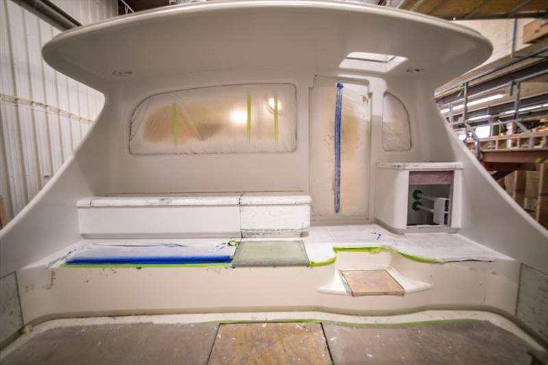 GameChanger's cockpit mezzanine in primer photo copyright Bayliss Boatworks taken at  and featuring the Fishing boat class