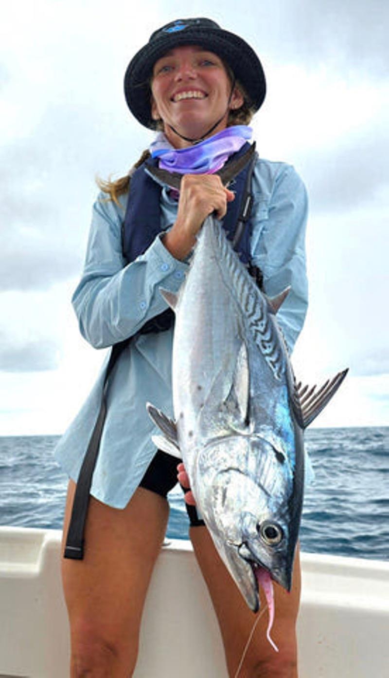 Steph enjoyed the battle with this mack tuna she caught with Hot Reels photo copyright Fisho's Tackle World taken at  and featuring the Fishing boat class