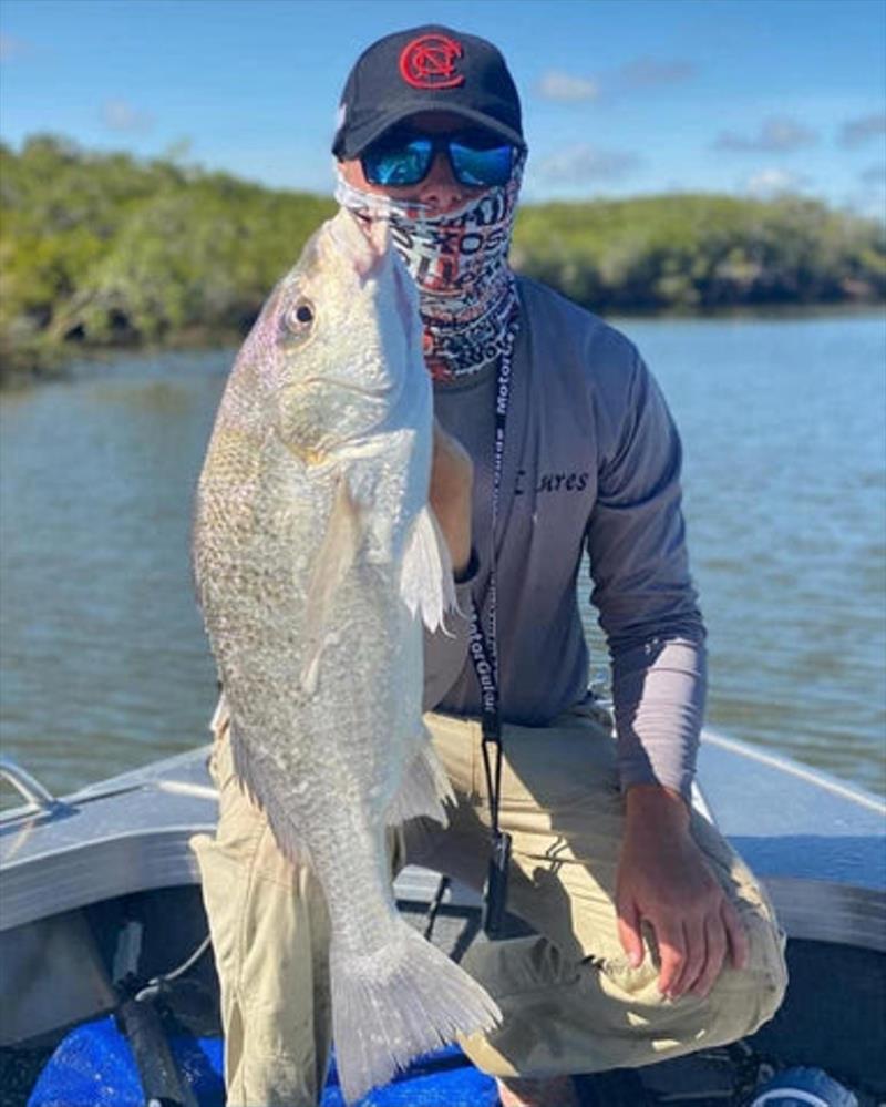 Billy Green with a nice grunter from a local estuary. Grunter are a prime target from many local waters this time of year photo copyright Fisho's Tackle World taken at  and featuring the Fishing boat class