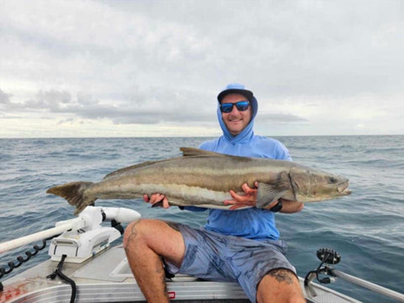 Catching this cobia was easier than it was to get Riley up off the floor to take the photo - photo © Fisho's Tackle World