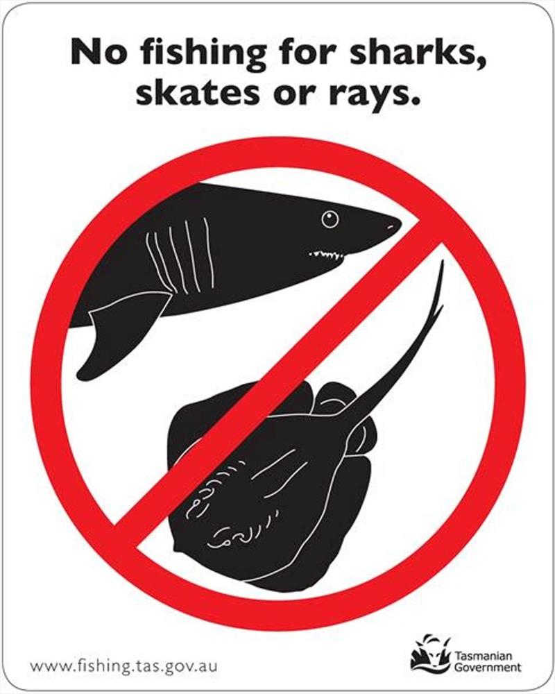 If you see this sign, you are in a Shark Refuge Area. Not all Shark Refuge Areas are signed, so make sure to check the rules for your fishing spot before dropping a line photo copyright Department of NRE Tasmania taken at  and featuring the Fishing boat class