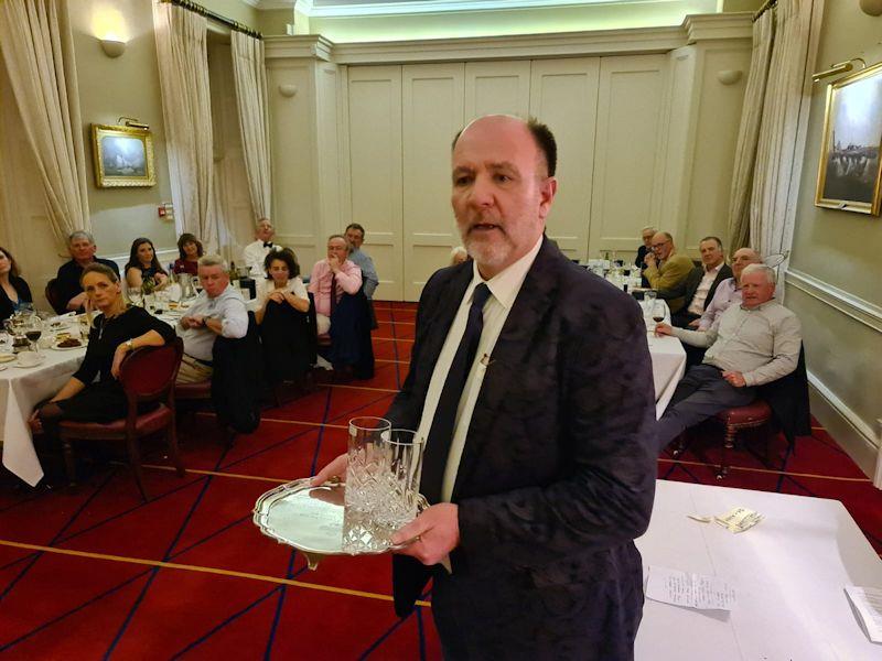Cormac Bradley with the Heineken Plate for 1st Overall Gold fleet with Ben Mulligan (who has passed away) - Dun Laoghaire Flying Fifteen fleet prize-giving 2022 photo copyright DBSC taken at Dublin Bay Sailing Club and featuring the Flying Fifteen class