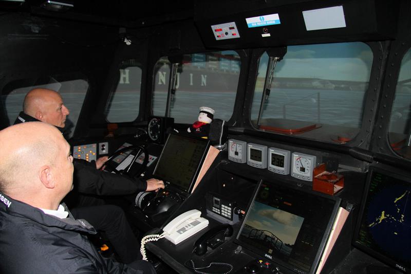 Lev Osman at the wheel on the RNLI Lifeboat Simulator - photo © Mark Jardine