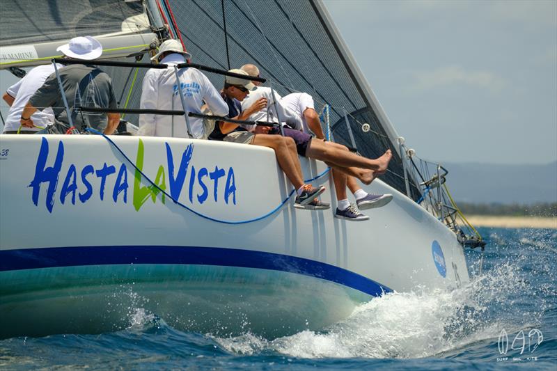 Getting ready to gybe at the clearing mark on Hasta La Vista - Bartercard Sail Paradise 2020  - photo © Mitch Pearson / Surf Sail Kite
