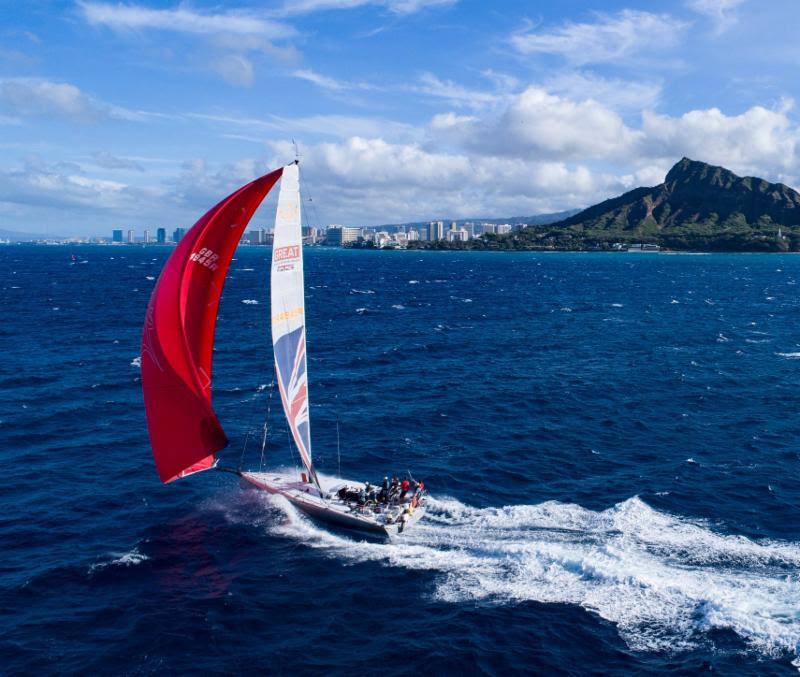 Quentin Stewart's Infinity 46r Maverick from the UK at high speed just moments before finishing Transpac 50 at Diamond Head  photo copyright Sharon Green/Ultimate Sailing taken at Transpacific Yacht Club and featuring the IRC class