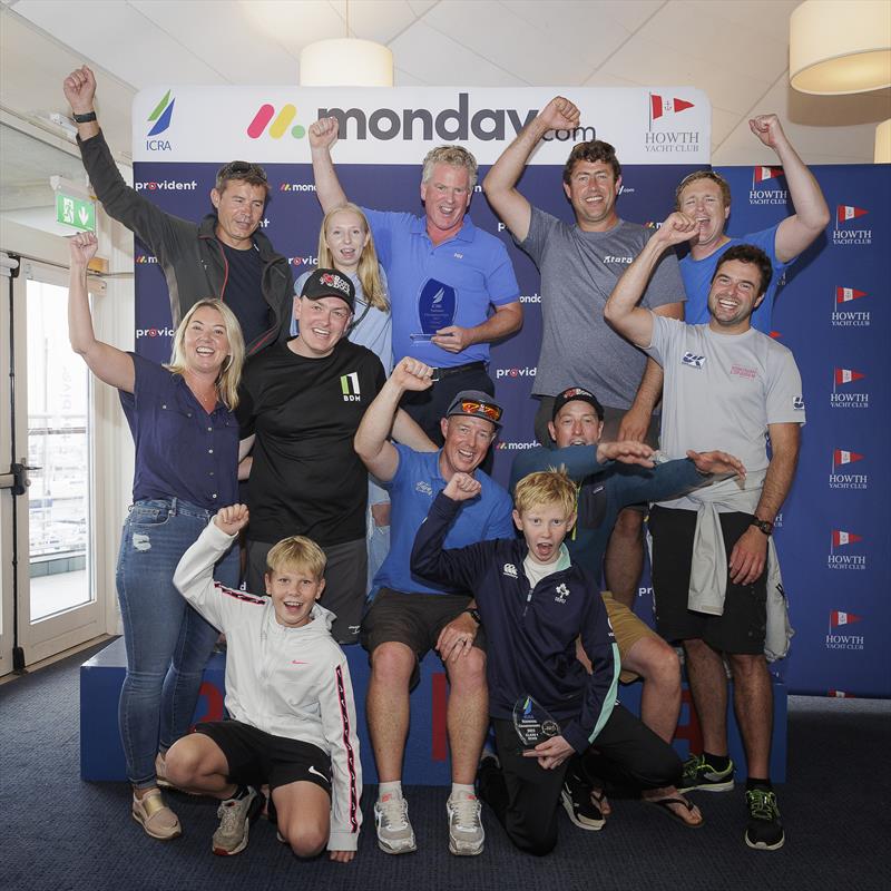 The overall winning team of Outrajeous owned by John & Suzie Murphy celebrate their victory at the monday.com ICRA National Championships hosted by Howth Yacht Club photo copyright David Branigan / Oceansport taken at Howth Yacht Club and featuring the IRC class