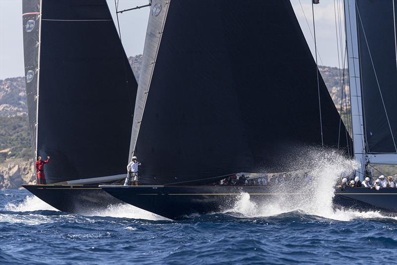 Neck and neck - Topaz versus Velsheda in the heavyweight J Class bout in the Supermaxi class - Maxi Yacht Rolex Cup 2019 photo copyright Studio Borlenghi  / International Maxi Association taken at Yacht Club Costa Smeralda and featuring the J Class class