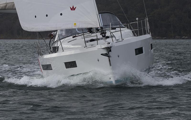 Volume afforded by the step that the chine creates, and she is virtually as beamy at the quarters as she is at the V1s - Jeanneau Sun Odyssey 490 photo copyright John Curnow taken at Royal Prince Alfred Yacht Club and featuring the Jeanneau class