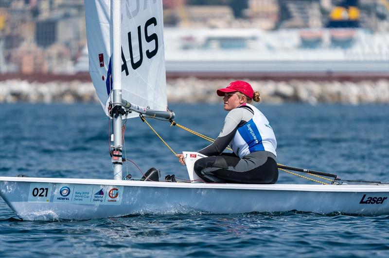 Mara Stransky is pleased with her day's work - Genoa World Cup Series 2019 photo copyright Beau Outteridge taken at  and featuring the ILCA 6 class