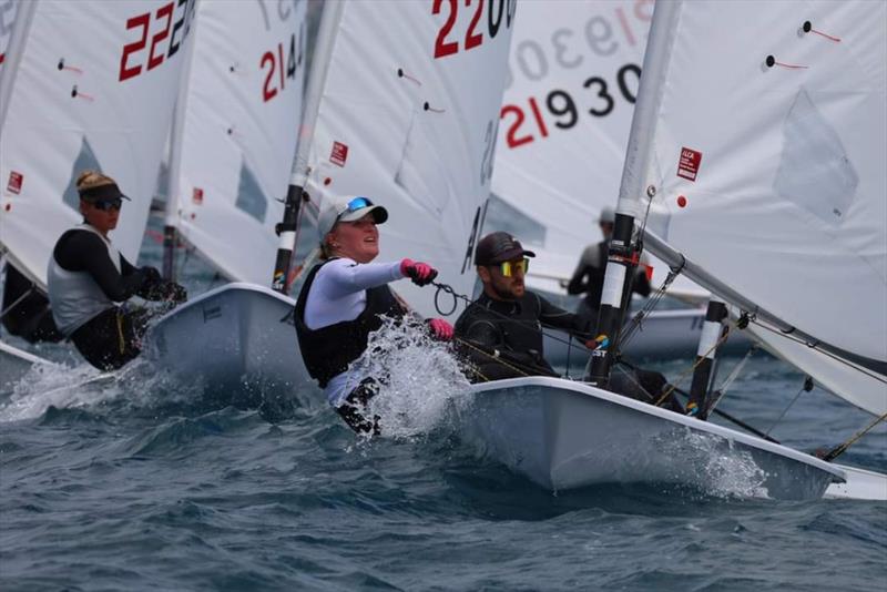 Naomi Ferrissey and George Lane at the top mark - ILCA (Laser) NZ National Championship - Napier - January 2023 photo copyright Richard Beauchamp taken at Napier Sailing Club and featuring the ILCA 6 class