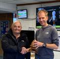 Austin Guerrier receiving the Acorn Trophy from the RO Peter Stollery during MYA Marblehead Ranking 3 & 4 at Datchet Water  © Tracey Ballington