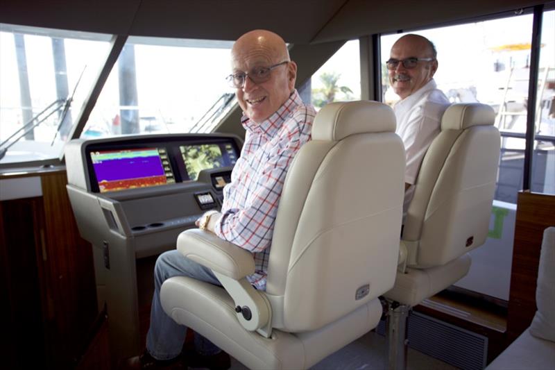 Maritimo's founder Bill Barry-Cotter and operations manager Phil Candler at the helm of the S70 with the new dash design. - photo © Maritimo