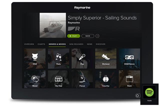Play your favourite songs and discover new music with Spotify. A Wi-Fi internet connection, a Bluetooth audio device, and a valid Spotify subscription is required photo copyright Raymarine taken at  and featuring the Marine Industry class