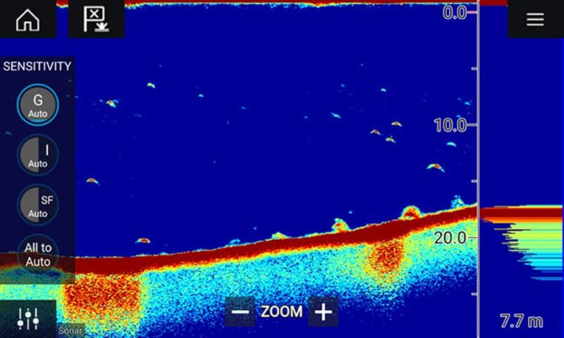 RVX1000's CHIRP Sonar channel identifies fish, bottom composition and density - photo © Raymarine