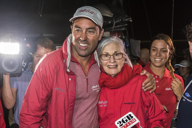 Wild Oats XI Skipper Mark Richards with Val Oatley, matriarch of the Oatley family photo copyright Andrea Francolini taken at Cruising Yacht Club of Australia and featuring the Maxi class