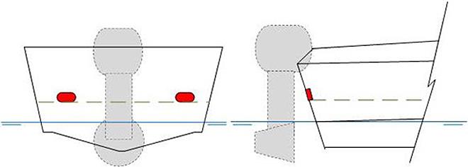 Diagram showing a boat's transom and scuppers, shown in red photo copyright Maritime Safety Victoria taken at 
