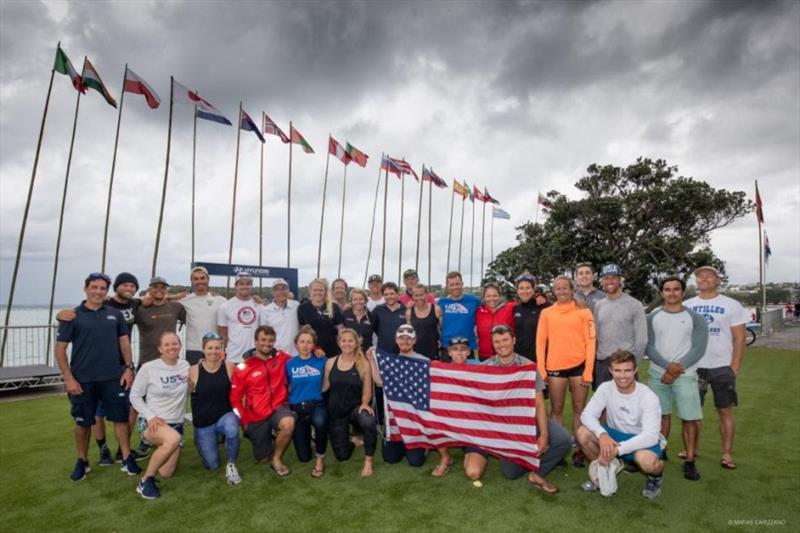U.S. athletes and staff at the 2019 49er, 49erFX and Nacra 17 World Championships photo copyright Matias Capizzano taken at 