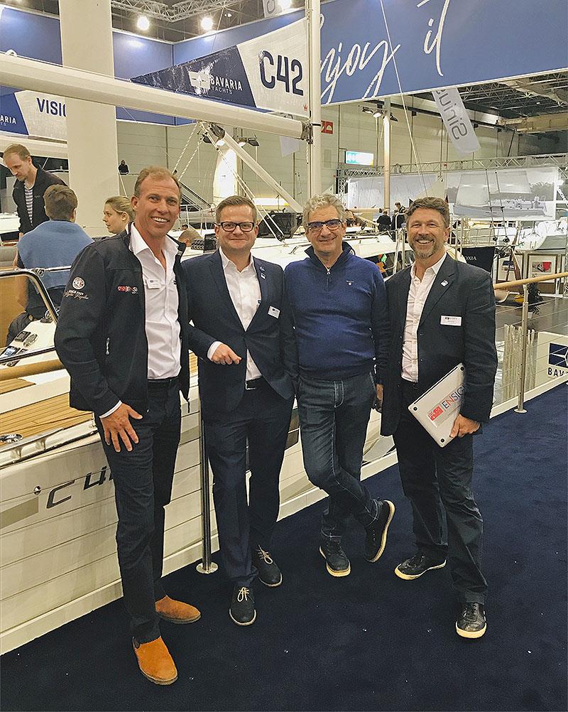 Senior Ensign Broker Jason Chipp with Project Manager Pascal Kuhn, Designer Maurizio Cossutti, and Ensign Brokers CEO Sean Rush on hand for the launch of the new C42 at the Düsseldorf Boat Show photo copyright Ensign Yacht Brokers taken at 