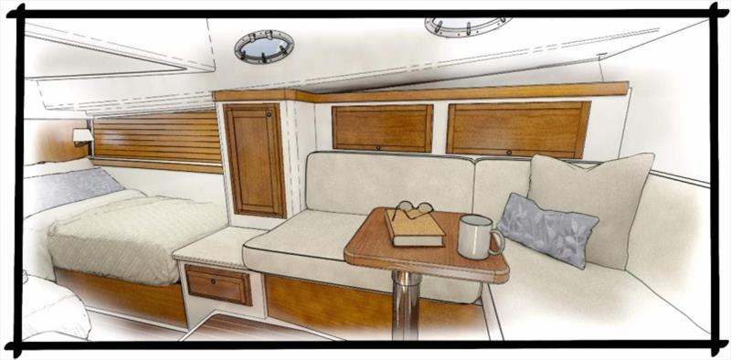 Lower lounge and guest berth rendering photo copyright Back Cove Yachts taken at 