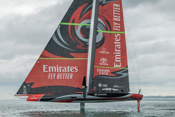 Emirates Team New Zealand's AC75 'Te Aihe' on the Waitemata Harbour in Auckland, New Zealand photo copyright Emirates Team New Zealand taken at  and featuring the  class