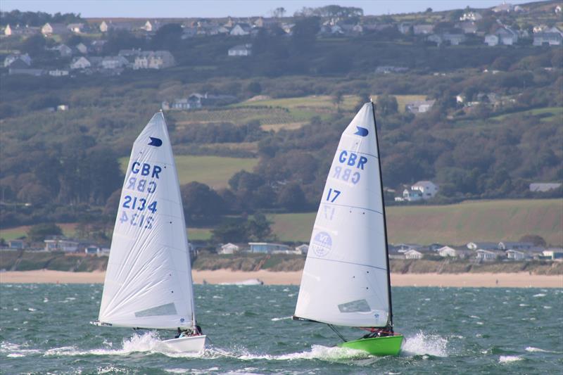 Dave Bourne leads Fergus Barnham down the reach during the OK Nationals at Abersoch photo copyright Peter Hawkins / SCYC taken at South Caernarvonshire Yacht Club and featuring the OK class