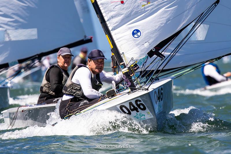 Roger Blasse, AUS, finishes 3rd in the 2024 OK Dinghy World Championship Brisbane photo copyright Robert Deaves / www.robertdeaves.uk taken at Royal Queensland Yacht Squadron and featuring the OK class