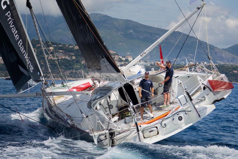 Newrest-Art and Fenêtres arrival - Monaco Globe Series photo copyright YCM taken at Yacht Club de Monaco and featuring the IMOCA class