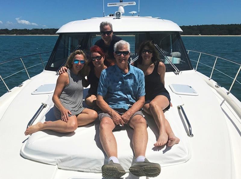 Enjoying the 5400 Sport Yacht's sunpad, from left, Diane, Shelley, Mike, Bob and Cherie photo copyright Riviera Australia taken at  and featuring the Power boat class