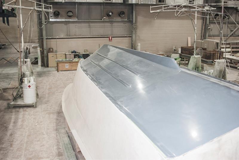 The hull plug being prepared to take a mould. The running strakes and keel can be clearly seen here - photo © Riviera Australia