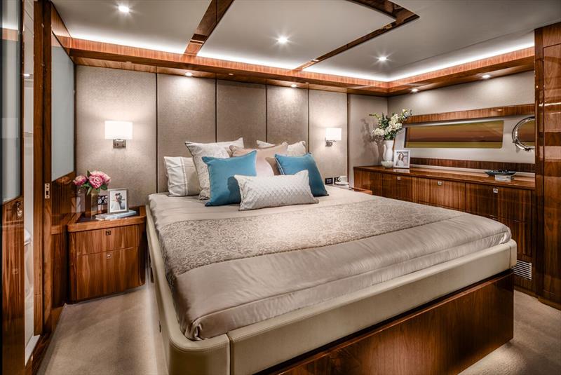 The midships master stateroom of the Riviera 68 Sports Motor Yacht exudes luxury photo copyright Riviera Australia taken at  and featuring the Power boat class