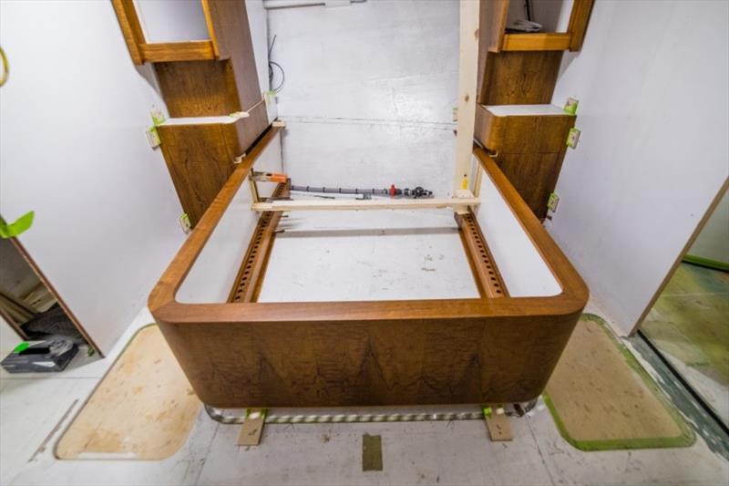 Master stateroom bunk and night stands installed - photo © Bayliss Boatworks