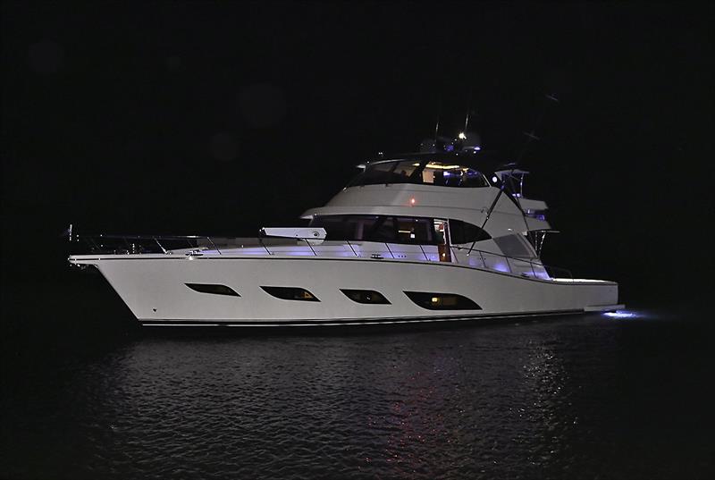 The super-impressive Riviera Sports Motor Yacht 72 came in out of the dark photo copyright John Curnow taken at  and featuring the Power boat class