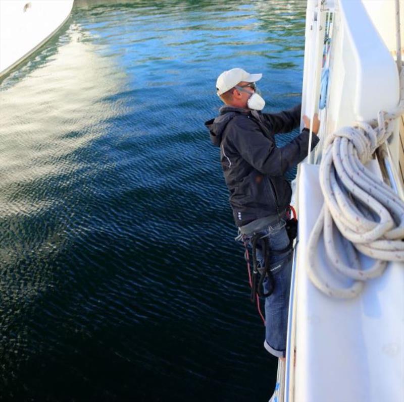 EJ working on Pendana in Victoria, Canada later 2016 photo copyright Pendana Blog, www.pendanablog.com taken at  and featuring the Power boat class
