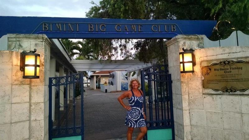 Michelle at the entrance to Bimini's Big Game Club - photo © Pendana Blog, www.pendanablog.com