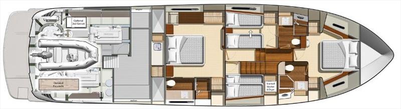 Classic master stateroom layout, with aft utility room - photo © Riviera Australia