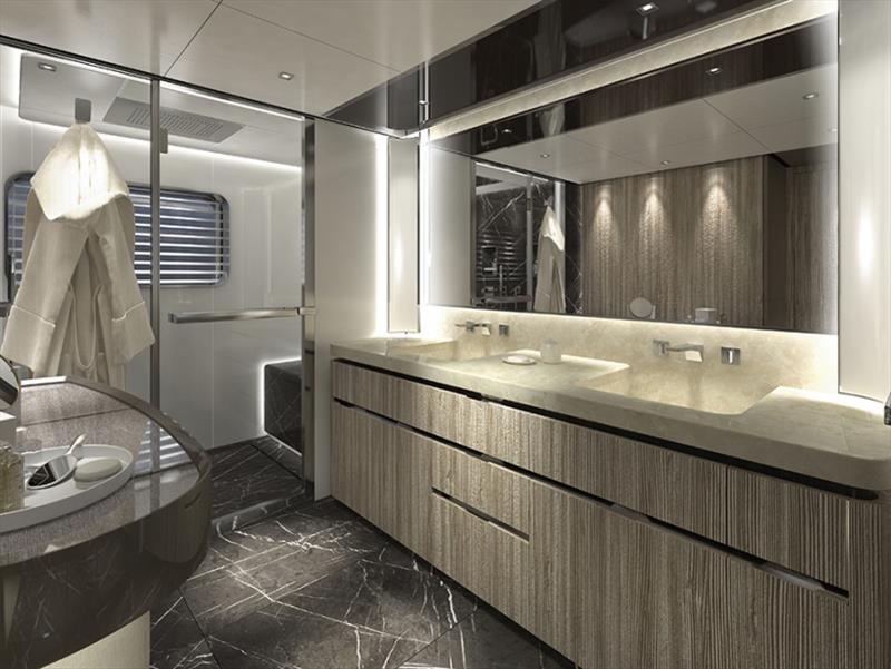 Owner bathroom view with bathrobe - Tankoa hybrid S502 Elettra photo copyright Tankoa Yachts taken at  and featuring the Power boat class