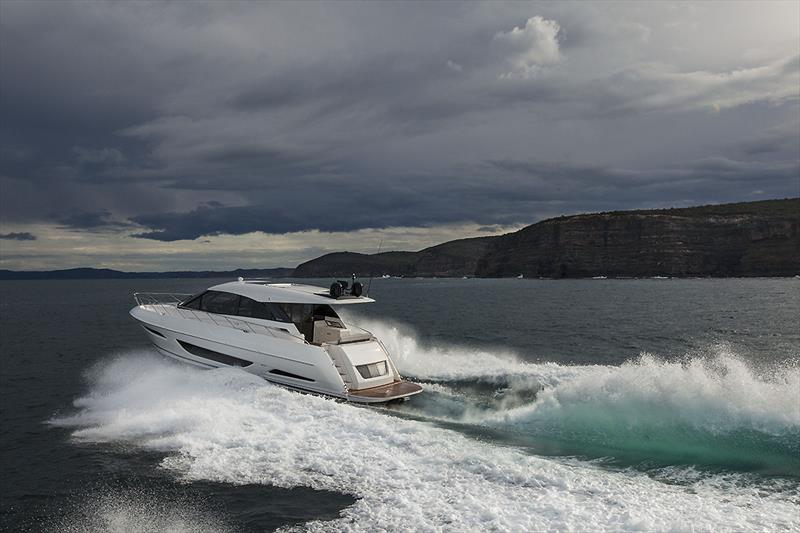 The very new Maritimo X50 on her way down from Lake Macquarie to Broken Bay in NSW, ahead of the impending Sydney International Boat Show. - photo © John Curnow